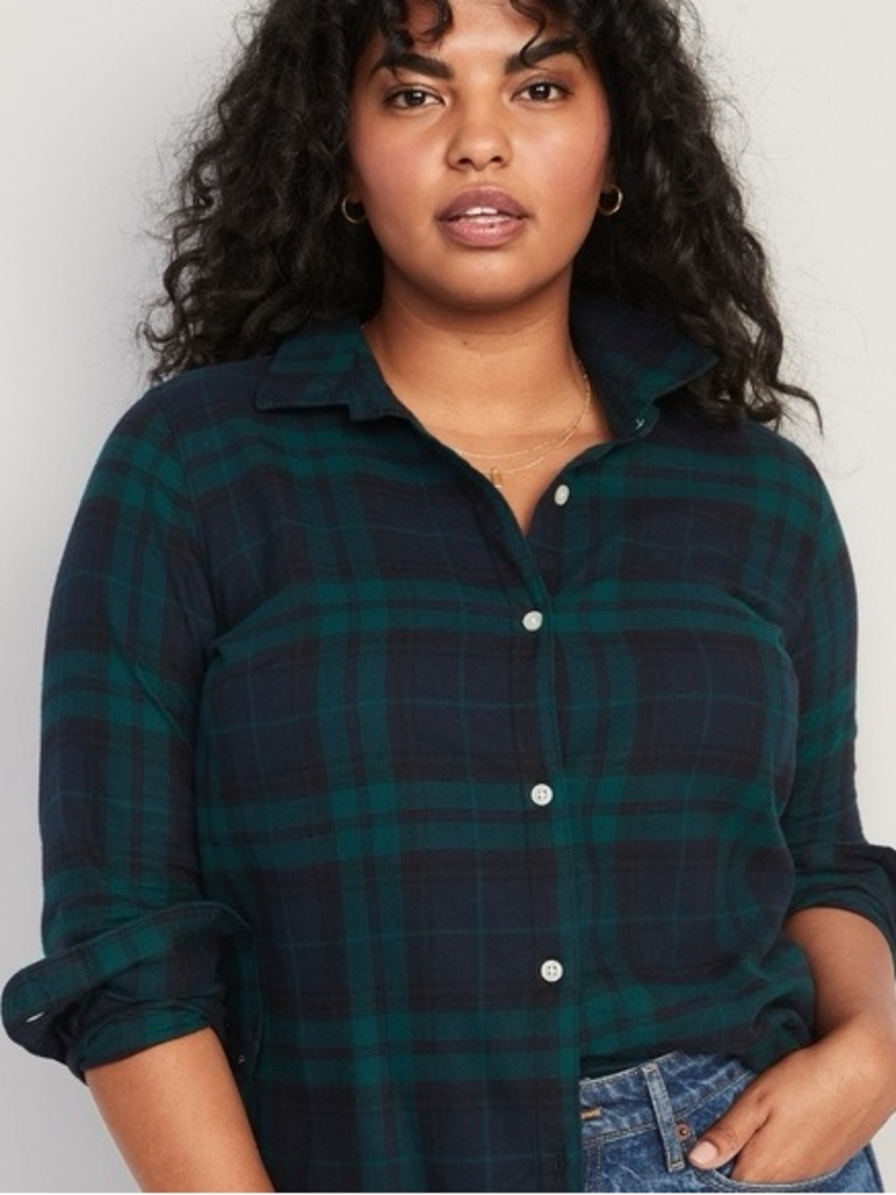 NWOT Women’s XXL Old Navy "The Classic Shirt" blue and green plaid; 100% cotton